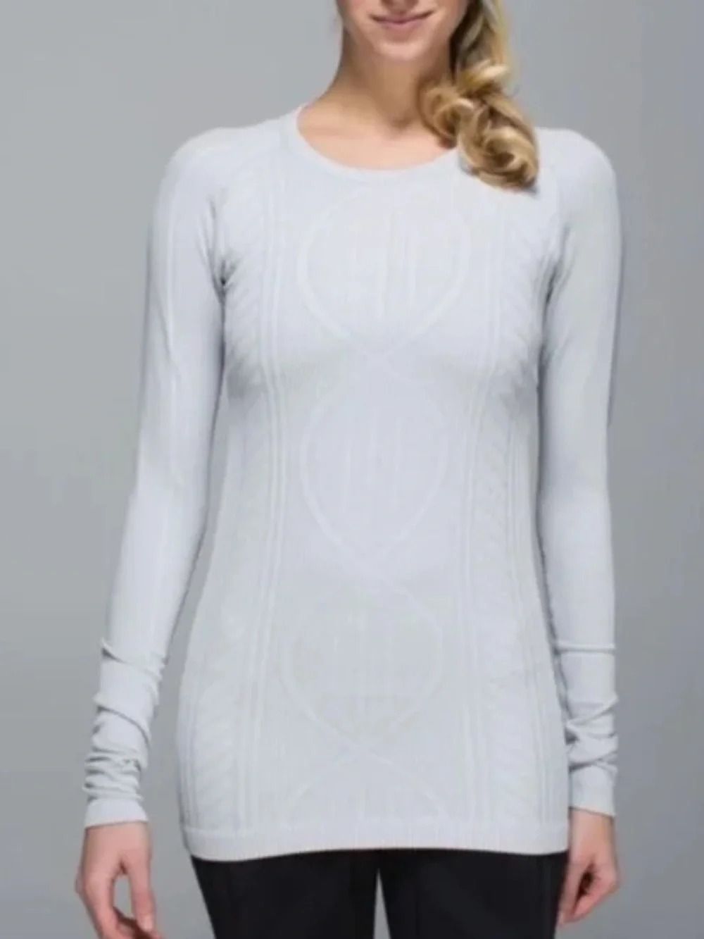 lululemon athletica rest less Light Gray Cable Knit Pullover